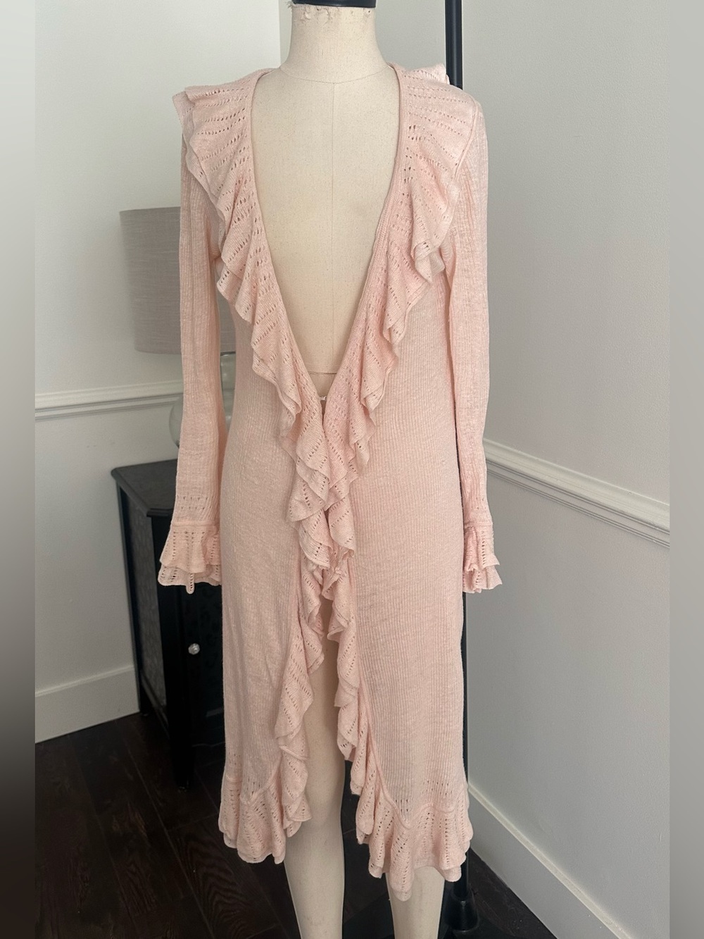 Ralph Lauren Black Label Blush Pink Ruffle-Trim Knit Robe